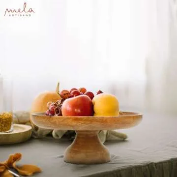 Mela Artisans Footed Wooden Fruit Bowl - Handcrafted Decor