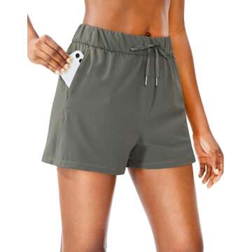 SANTINY Women's Lounge Shorts 2.5'' Comfy Workout Hiking Athletic Running Casual Shorts for Women with Pockets (01-Grey Sage_M)