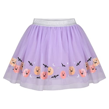 Girls Dress Halloween Bat Mesh Skirt Dancing Tutu Purple Sequin Pumpkin Face 4-5