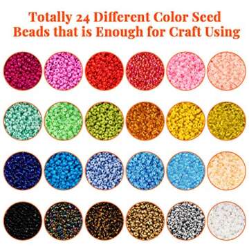 Kyrieval 36000 Pcs 12/0 2mm Glass Seed Beads Colorful Waist Bead Kit with Letter Beads Heart Beads a...