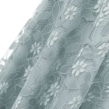 Women's Floral Lace Cold Shouder Dress Swing Prom Party Cocktail Dresses Ruffle Sleeve Casual Fall Midi Pleated Dress Light Blue