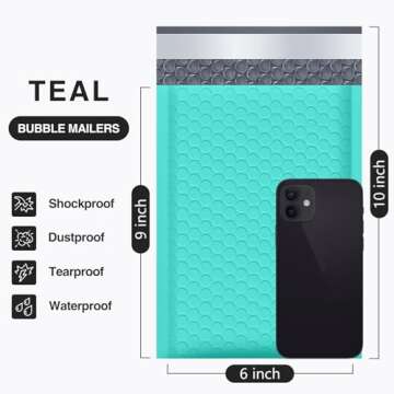 UCGOU Bubble Mailer 6x10 Inch 100 Pack Usable Size 6x9 Inch Teal Poly Padded Envelopes Waterproof Bu...