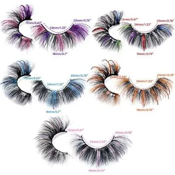 outopen 5 Pairs 20mm Glitter Lashes Sequins Colored Lashes Fluffy Mink False Lashes with Color Hallo...
