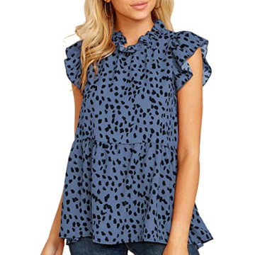 Angashion Women's Floral Print Ruffle Neck Cap Sleeve Babydoll Tunic Top