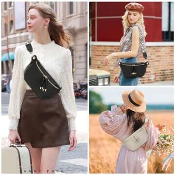 MYHOZEE Crossbody Bags for Women Fanny Pack - Small PU Leather Sling Bag with Drawstring Pendant Tre...