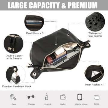 MYHOZEE Crossbody Bags for Women Fanny Pack - Small PU Leather Sling Bag with Drawstring Pendant Trendy Chest Bag Casual Shoulder Bag Purse Anti Theft Side Purses for Travel Sport Camping - Apricot