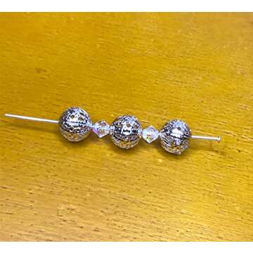 AMZ Beads - Package of 200! Gold or Silver Plated Hollow Filigree Round Ball Metal Spacer Beads for Jewelry Making DIY Craft Projects (8MM) 1mm Hole (Silver)