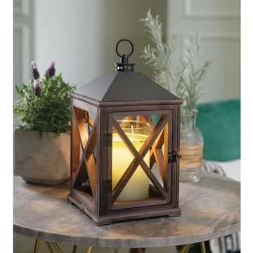 Candle Warmers Etc. Wooden Farmhouse Candle Warmer Lantern for Top-Down Candle Melting (Weathered Espresso) – Flame-Free Fragrance in Minutes, Longer-Lasting Candles