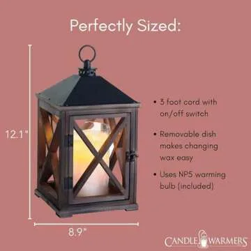 Candle Warmers Etc. Wooden Farmhouse Candle Warmer Lantern for Top-Down Candle Melting (Weathered Espresso) – Flame-Free Fragrance in Minutes, Longer-Lasting Candles