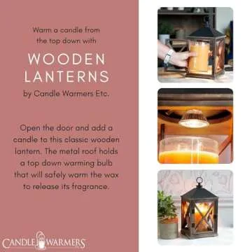 Candle Warmers Etc. Wooden Farmhouse Candle Warmer Lantern for Top-Down Candle Melting (Weathered Espresso) – Flame-Free Fragrance in Minutes, Longer-Lasting Candles