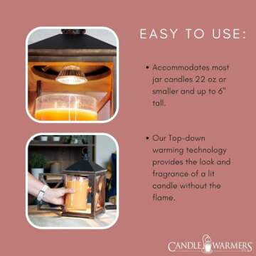 Candle Warmers Etc. Wooden Farmhouse Candle Warmer Lantern for Top-Down Candle Melting (Weathered Espresso) – Flame-Free Fragrance in Minutes, Longer-Lasting Candles