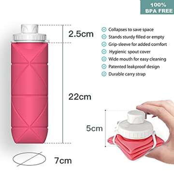 SPECIAL MADE Collapsible Water Bottles Cups Leakproof Valve Reusable BPA Free Silicone Foldable Travel Water Bottle Cup for Gym Camping Hiking Travel Sports Lightweight Durable (pink)