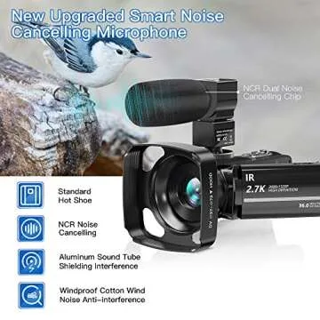 LVQUONE Camcorder Video Camera 2.7K Ultra HD YouTube Vlogging Camera 36M 30FPS 16X Digital Zoom Camcorder 3.0 Inch 270° Rotatable Screen with Microphone Handheld Stabilizer, Remote Control, Lens Hood