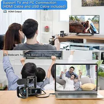 LVQUONE Camcorder Video Camera 2.7K Ultra HD YouTube Vlogging Camera 36M 30FPS 16X Digital Zoom Camcorder 3.0 Inch 270° Rotatable Screen with Microphone Handheld Stabilizer, Remote Control, Lens Hood