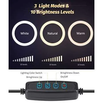 Ring Light with Stand and Phone Holder, Gooseneck Adjustable 6'' Selfie LED Ring Light with 3 Mode & 10 Level Dimmable for Recording, Live Stream, Makeup, Camera, Compatible with All 3.5~6.5'' Device