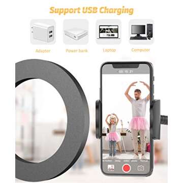 Ring Light with Stand and Phone Holder, Gooseneck Adjustable 6'' Selfie LED Ring Light with 3 Mode & 10 Level Dimmable for Recording, Live Stream, Makeup, Camera, Compatible with All 3.5~6.5'' Device