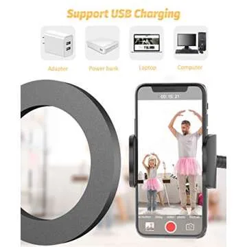 Ring Light with Stand and Phone Holder, Gooseneck Adjustable 6'' Selfie LED Ring Light with 3 Mode & 10 Level Dimmable for Recording, Live Stream, Makeup, Camera, Compatible with All 3.5~6.5'' Device