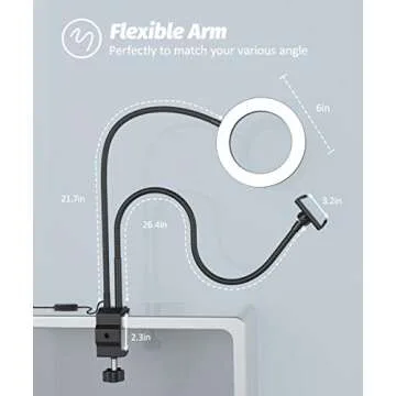 Ring Light with Stand and Phone Holder, Gooseneck Adjustable 6'' Selfie LED Ring Light with 3 Mode & 10 Level Dimmable for Recording, Live Stream, Makeup, Camera, Compatible with All 3.5~6.5'' Device