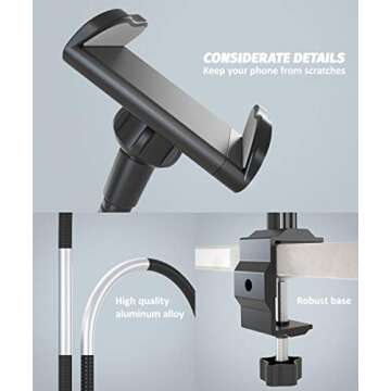 Ring Light with Stand and Phone Holder, Gooseneck Adjustable 6'' Selfie LED Ring Light with 3 Mode & 10 Level Dimmable for Recording, Live Stream, Makeup, Camera, Compatible with All 3.5~6.5'' Device