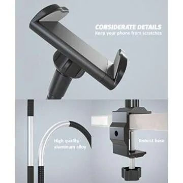 Ring Light with Stand and Phone Holder, Gooseneck Adjustable 6'' Selfie LED Ring Light with 3 Mode & 10 Level Dimmable for Recording, Live Stream, Makeup, Camera, Compatible with All 3.5~6.5'' Device