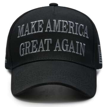 Donald Trump 45-47 Never Surrender MAGA Hat Make America Great Again Slogan with USA Flag Adjustable Baseball Cap Black (US, Alpha, One Size, Black & Gray MAGA Hat)