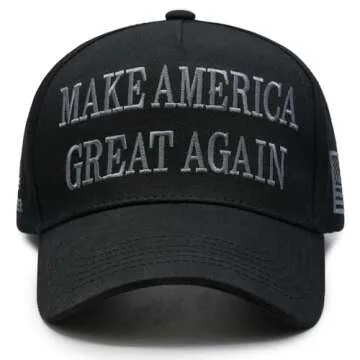 Donald Trump 45-47 Never Surrender MAGA Hat Make America Great Again Slogan with USA Flag Adjustable Baseball Cap Black (US, Alpha, One Size, Black & Gray MAGA Hat)