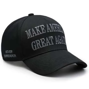 Donald Trump 45-47 Never Surrender MAGA Hat Make America Great Again Slogan with USA Flag Adjustable Baseball Cap Black (US, Alpha, One Size, Black & Gray MAGA Hat)