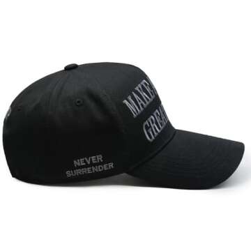 Donald Trump 45-47 Never Surrender MAGA Hat Make America Great Again Slogan with USA Flag Adjustable Baseball Cap Black (US, Alpha, One Size, Black & Gray MAGA Hat)