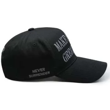 Donald Trump 45-47 Never Surrender MAGA Hat Make America Great Again Slogan with USA Flag Adjustable Baseball Cap Black (US, Alpha, One Size, Black & Gray MAGA Hat)