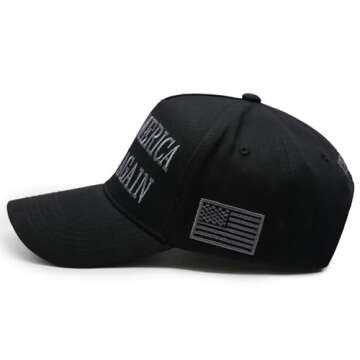 Donald Trump 45-47 Never Surrender MAGA Hat Make America Great Again Slogan with USA Flag Adjustable Baseball Cap Black (US, Alpha, One Size, Black & Gray MAGA Hat)