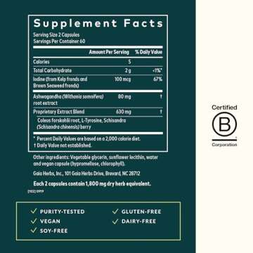 Gaia Herbs Thyroid Support - Made with Ashwagandha, Kelp, Brown Seaweed, and Schisandra to Support H...