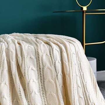 jinchan Cable Knit Throw Blanket 50x60 inches Lightweight Soft Cozy Spring Sweater Blanket Solid Ivo...
