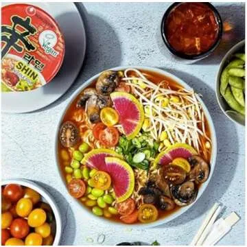 VEGAN, VEGGIE, MEATLESS Gourmet Shin Ramen Noodle Soup Cup, Korean Instant Ramen Noodle/K - Food, 2....