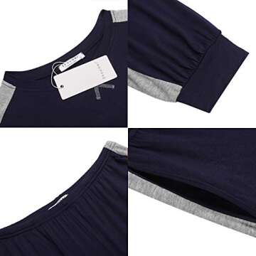 Ekouaer Women's Pajamas Sets 2 Piece Long Sleeve Lounge Sets Color Block Sleepwear with Pockets Sweatsuit Navy Blue