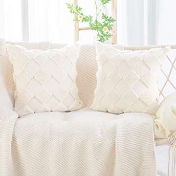 MADIZZ Set of 2 Soft Plush Short Wool Velvet Decorative Throw Pillow Covers 16x16 inch Beige Square Luxury Style Cushion Case Pillow Shell for Bedroom Sofa