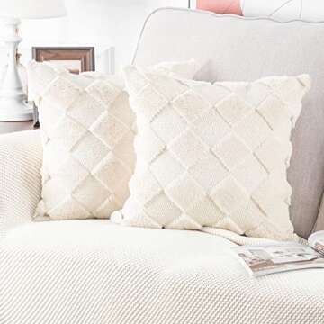 MADIZZ Set of 2 Soft Plush Short Wool Velvet Decorative Throw Pillow Covers 16x16 inch Beige Square Luxury Style Cushion Case Pillow Shell for Bedroom Sofa