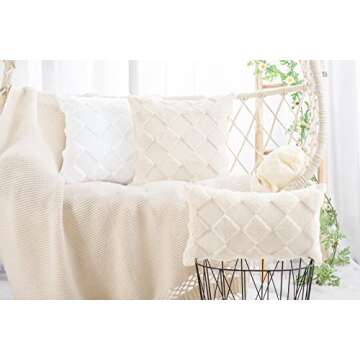 MADIZZ Set of 2 Soft Plush Short Wool Velvet Decorative Throw Pillow Covers 16x16 inch Beige Square Luxury Style Cushion Case Pillow Shell for Bedroom Sofa
