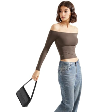 SUUKSESS Y2K Off-Shoulder Long Sleeve Top Mocha L