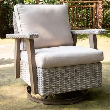 Joyside Patio Chair with Side Table - Patio Wicker Furniture Set 2 Pieces, Outdoor 360 Degree Swivel Rocker Chair with Durable Fabric Cushion and Ergonomic Structure(Grey Beige)