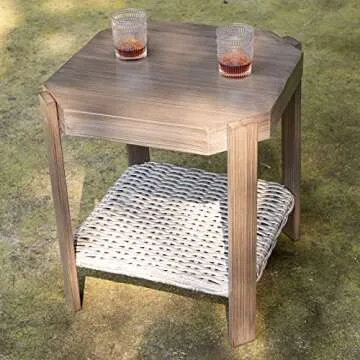 Joyside Patio Chair with Side Table - Patio Wicker Furniture Set 2 Pieces, Outdoor 360 Degree Swivel Rocker Chair with Durable Fabric Cushion and Ergonomic Structure(Grey Beige)