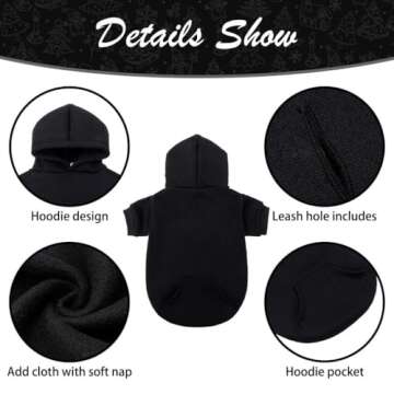 KOOLTAIL Basic Dog Hoodie - Soft and Warm Dog Hoodie Sweater with Leash Hole and Pocket, Dog Winter Coat, Cold Weather Clothes Sweatshirt for Small Medium Large Dogs Puppy Cat Boys Girls Black L
