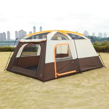 KTT Extra Large Tent 12 Person,Family Cabin Tents,2 Rooms,3 Doors and 3 Windows with Mesh,Straight W...