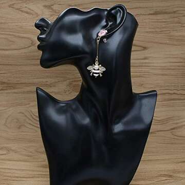 Enamel Bee Dangle Hang Earrings Vintage Gold Inspired Crystal Queen Bee Drop Earring Lovely Pearl Honeybee Animal Earrings Insect Hypoallergenic Fashion Earring Women Teen Girl Jewelry