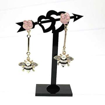 Enamel Bee Dangle Hang Earrings Vintage Gold Inspired Crystal Queen Bee Drop Earring Lovely Pearl Honeybee Animal Earrings Insect Hypoallergenic Fashion Earring Women Teen Girl Jewelry