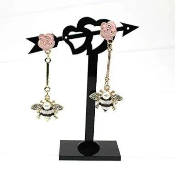 Enamel Bee Dangle Hang Earrings Vintage Gold Inspired Crystal Queen Bee Drop Earring Lovely Pearl Honeybee Animal Earrings Insect Hypoallergenic Fashion Earring Women Teen Girl Jewelry