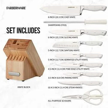 Farberware 15-Piece Kitchen Knife Set with Block - White