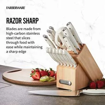 Farberware 15-Piece Kitchen Knife Set with Block - White