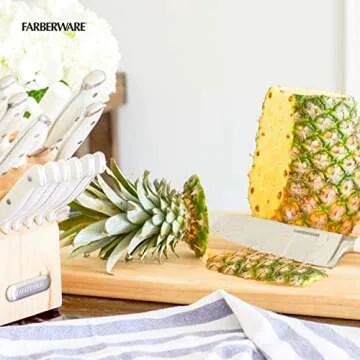 Farberware 15-Piece Kitchen Knife Set with Block - White