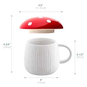 AVAFORT Mushroom Lid Ceramic Coffee Mug Mushroom Ceramic Mug with Handle and Lid, 10oz (RED WITH DOT)