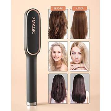 Hair Straightener Brush, Straightening Brush with 5 Temp Settings, 20s Fast Heating Hair Brush Straightener, 7MAGIC Brush Straightener with Anti-Scald & Auto-Off Safe for Women,Mothers Day Gifts